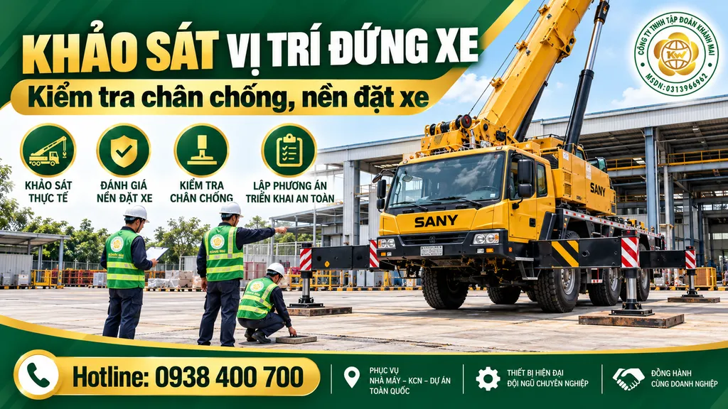 Khảo sát vị trí đứng xe cẩu và khu vực triển khai chân chống tại nhà máy