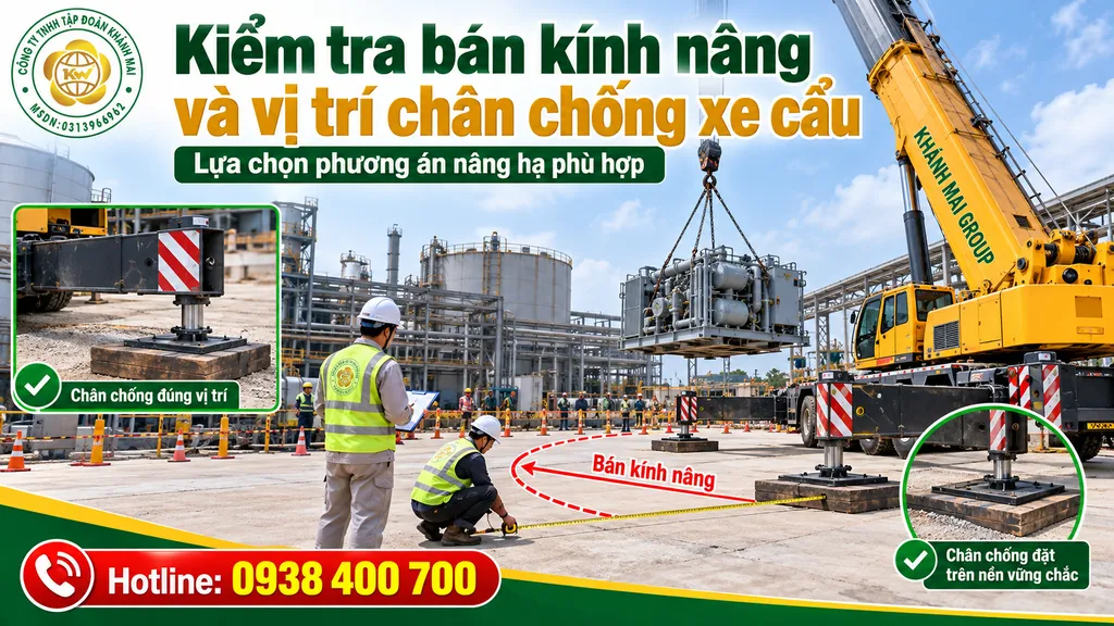 Kiểm tra bán kính nâng và vị trí chân chống xe cẩu