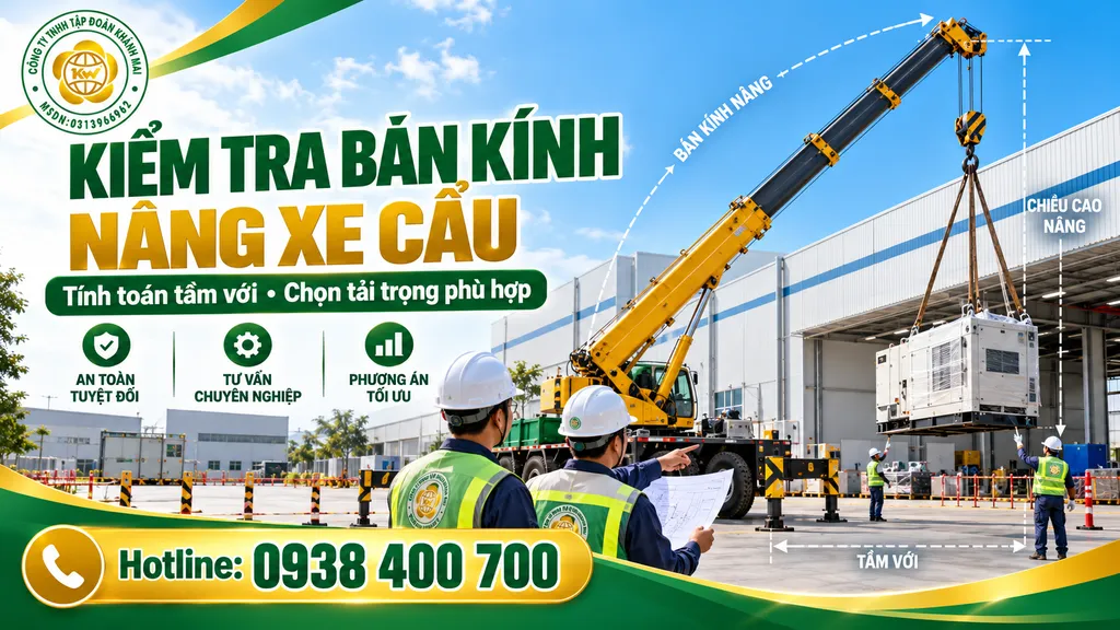 Kiểm tra bán kính nâng và bảng tải khi chọn xe cẩu nâng thiết bị nhà xưởng