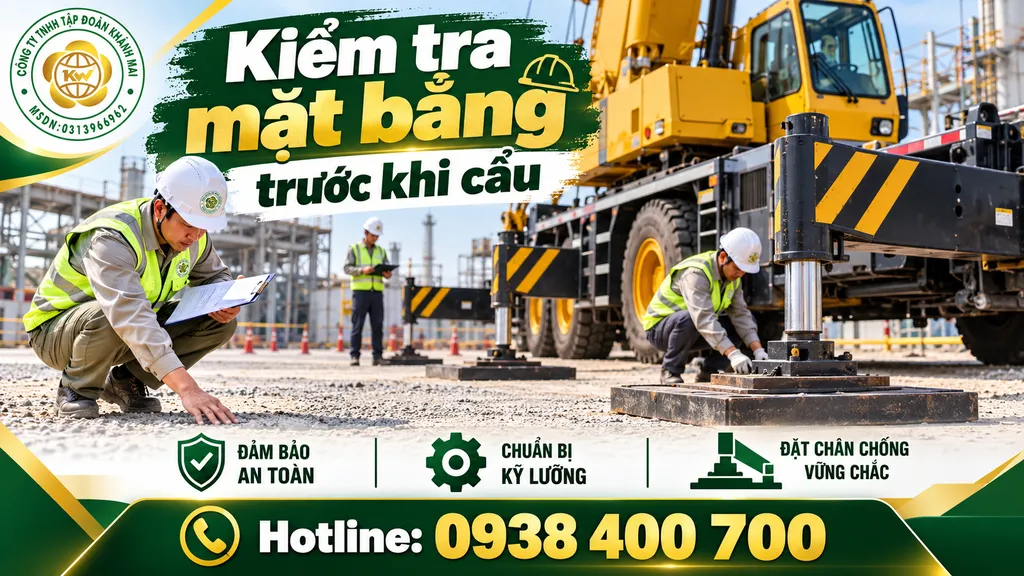 Minh họa kiểm tra mặt bằng và bố trí chân chống xe cẩu trước khi nâng hạ