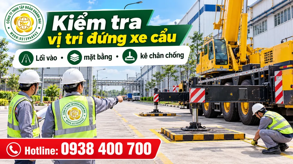 Kiểm tra mặt bằng và vị trí kê chân chống xe cẩu trong khu công nghiệp