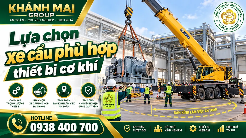 Xe cẩu tự hành nâng thiết bị cơ khí với bán kính và chiều cao nâng phù hợp