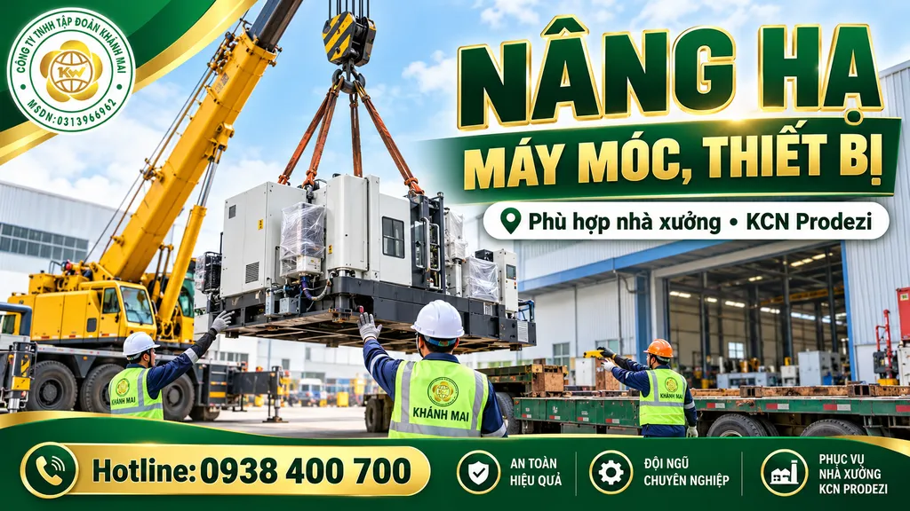 Xe cẩu nâng hạ máy sản xuất từ xe tải tại khu vực nhà xưởng