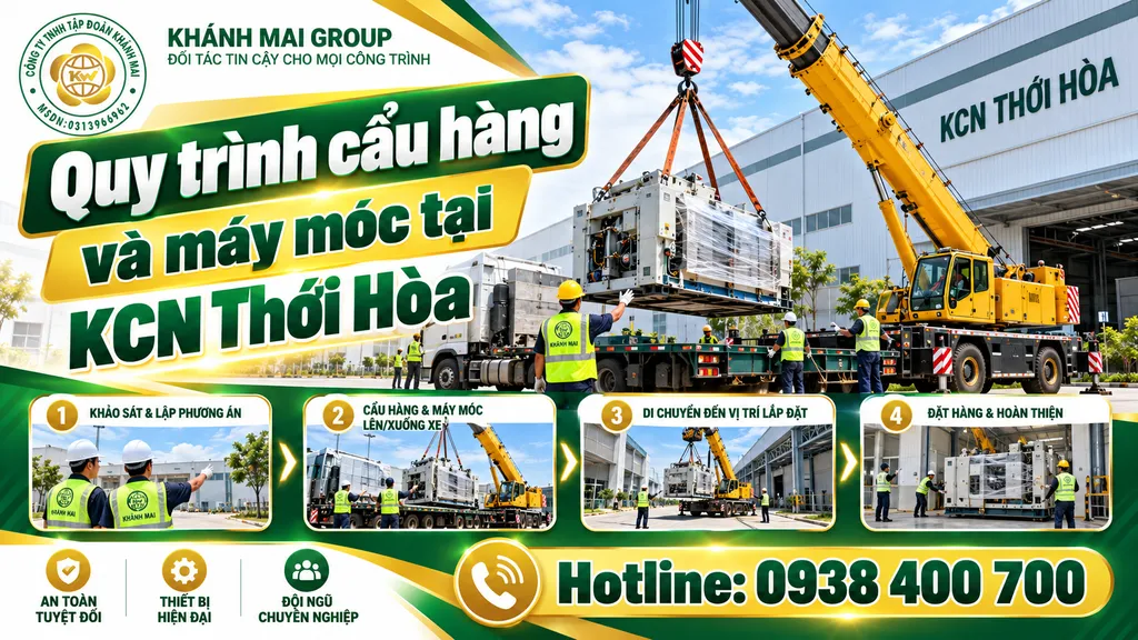 Quy trình cẩu hàng và máy móc tại KCN Thới Hòa