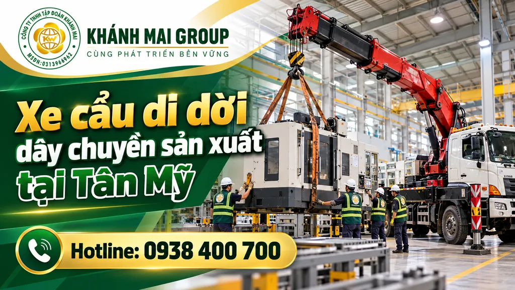 Xe cẩu di dời dây chuyền sản xuất tại Tân Mỹ