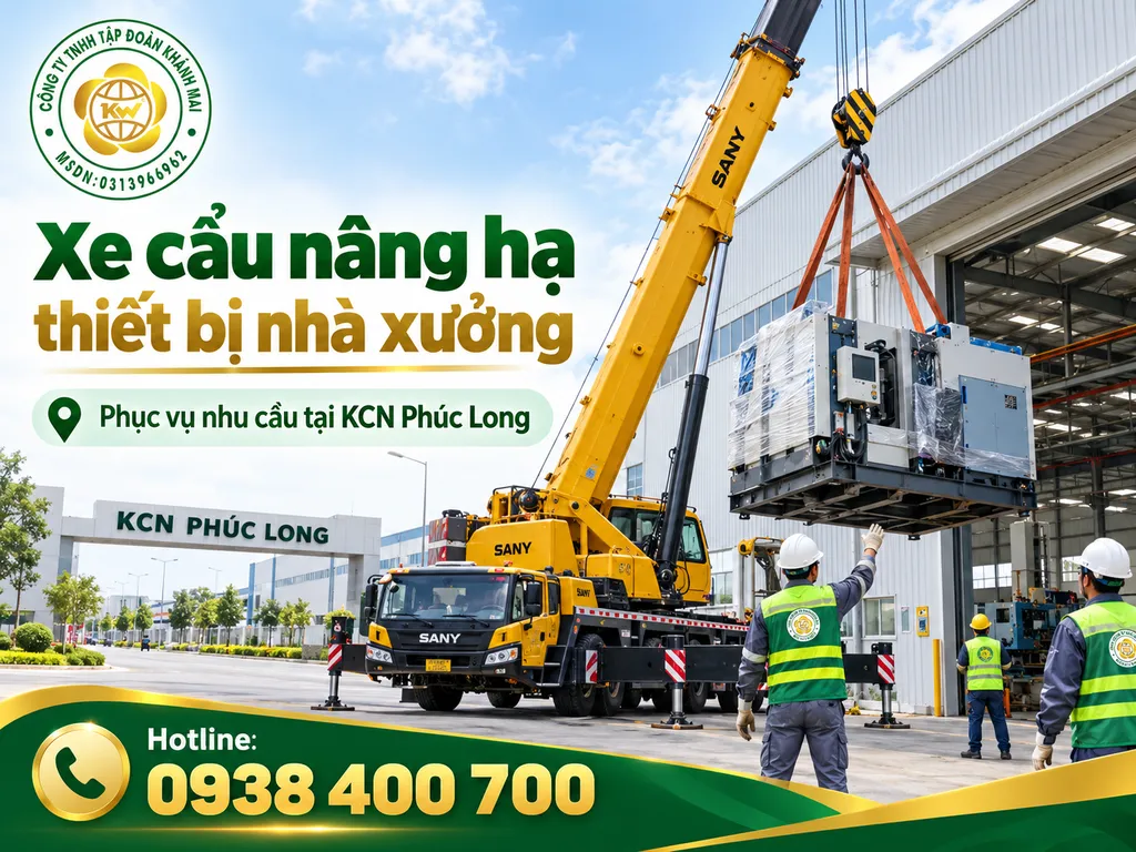 Xe cẩu nâng hạ thiết bị nhà xưởng phục vụ nhu cầu tại KCN Phúc Long