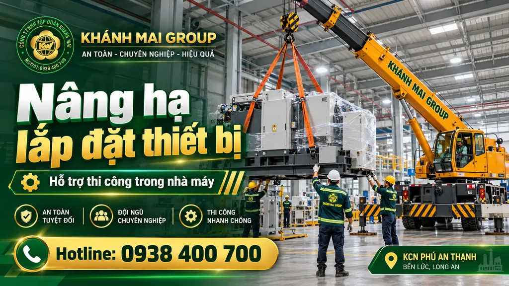 Xe cẩu phục vụ nâng hạ lắp đặt thiết bị trong nhà máy công nghiệp