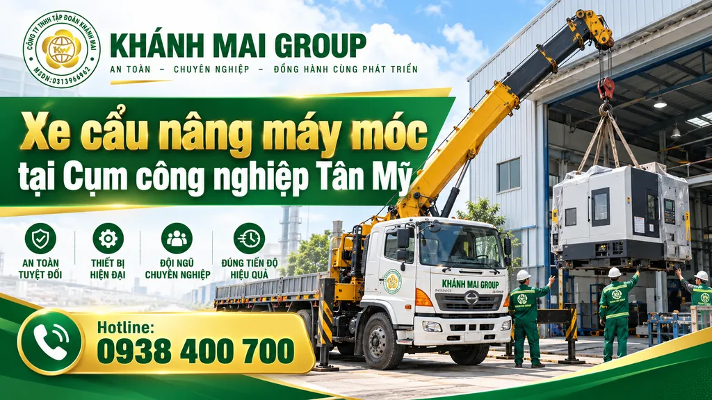 Xe cẩu nâng máy móc tại Cụm công nghiệp Tân Mỹ