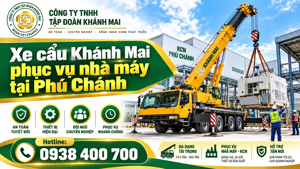 Xe cẩu nâng máy móc tại Cụm công nghiệp Phú Chánh