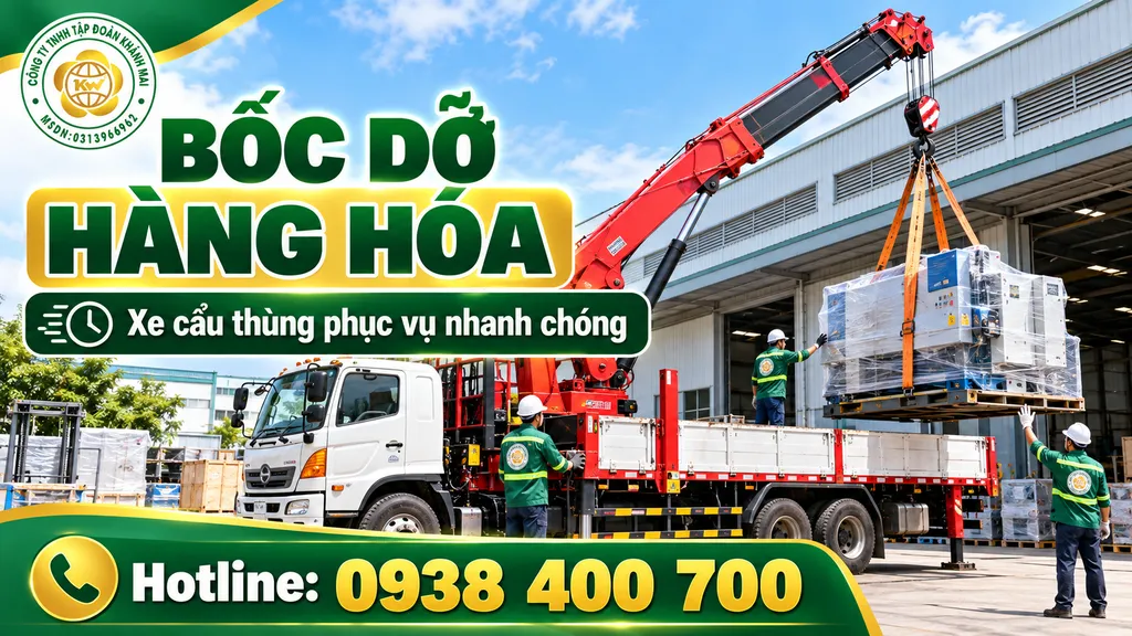 Xe cẩu thùng hỗ trợ bốc dỡ hàng hóa và thiết bị tại Cần Đước