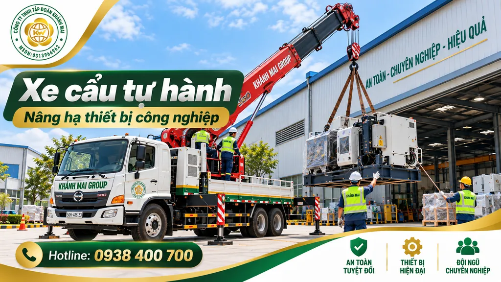 Xe cẩu tự hành phục vụ nâng hạ thiết bị công nghiệp KCN Cầu Tràm